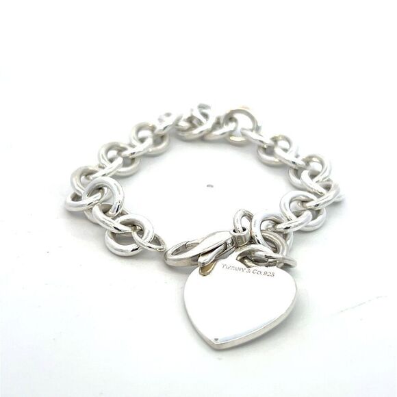 Tiffany & Co Estate Heart Charm Bracelet 7.5" Sterling Silver 35.7g TIF756 - Picture 8 of 12